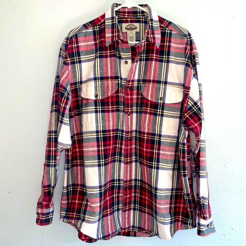 VTG Eddie Bauer Holiday Flannel‎ Plaid Button Shirt Long Sleeve Heavy Men L